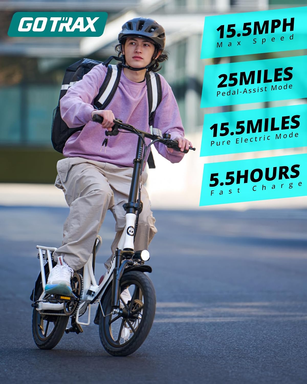 Gotrax 16' Folding Electric Bike, Max 28Miles Range(Pedal-Assist) & Speed 15.5Mph Power by Peak 500W, E-Bike with Removable Battery, Suspension & Adjustable Size, Commuter Bicycle for Adults/Teens