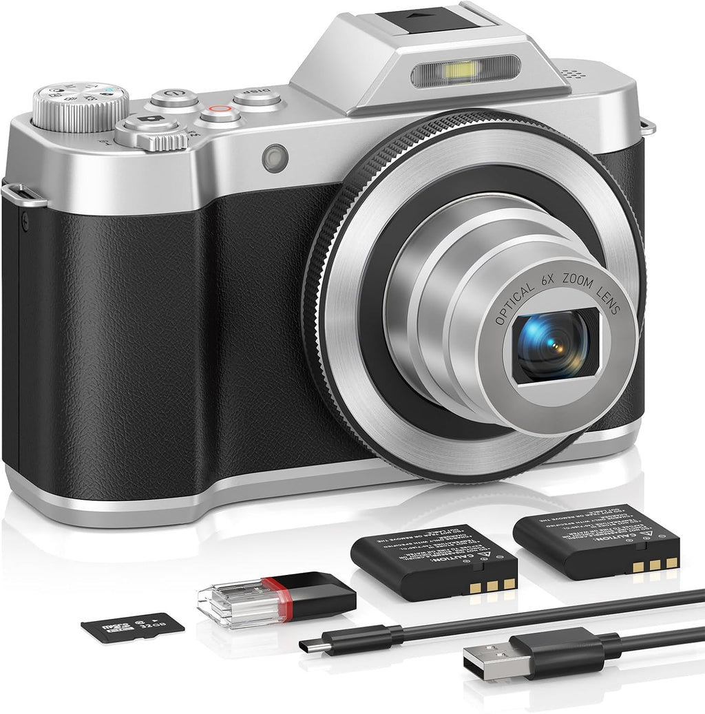 4K Retro Vintage Digital Camera: 64MP Retro 3' IPS Screen Camera with 6X Optical Zoom, WiFi Transfer Autofocus Rechargeable for Travel Vlogging and Gifts
