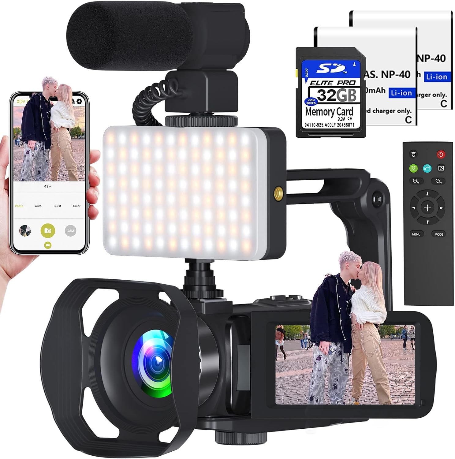VETEK Video Camera 8k Camcorder 48MP UHD WiFi IR Night Vision Vlogging Camera for YouTube, 18X Digital Zoom 3.0' LCD Screen Digital Camera with Microphone, 32G SD Card, Remote Control and 2 Batteries
