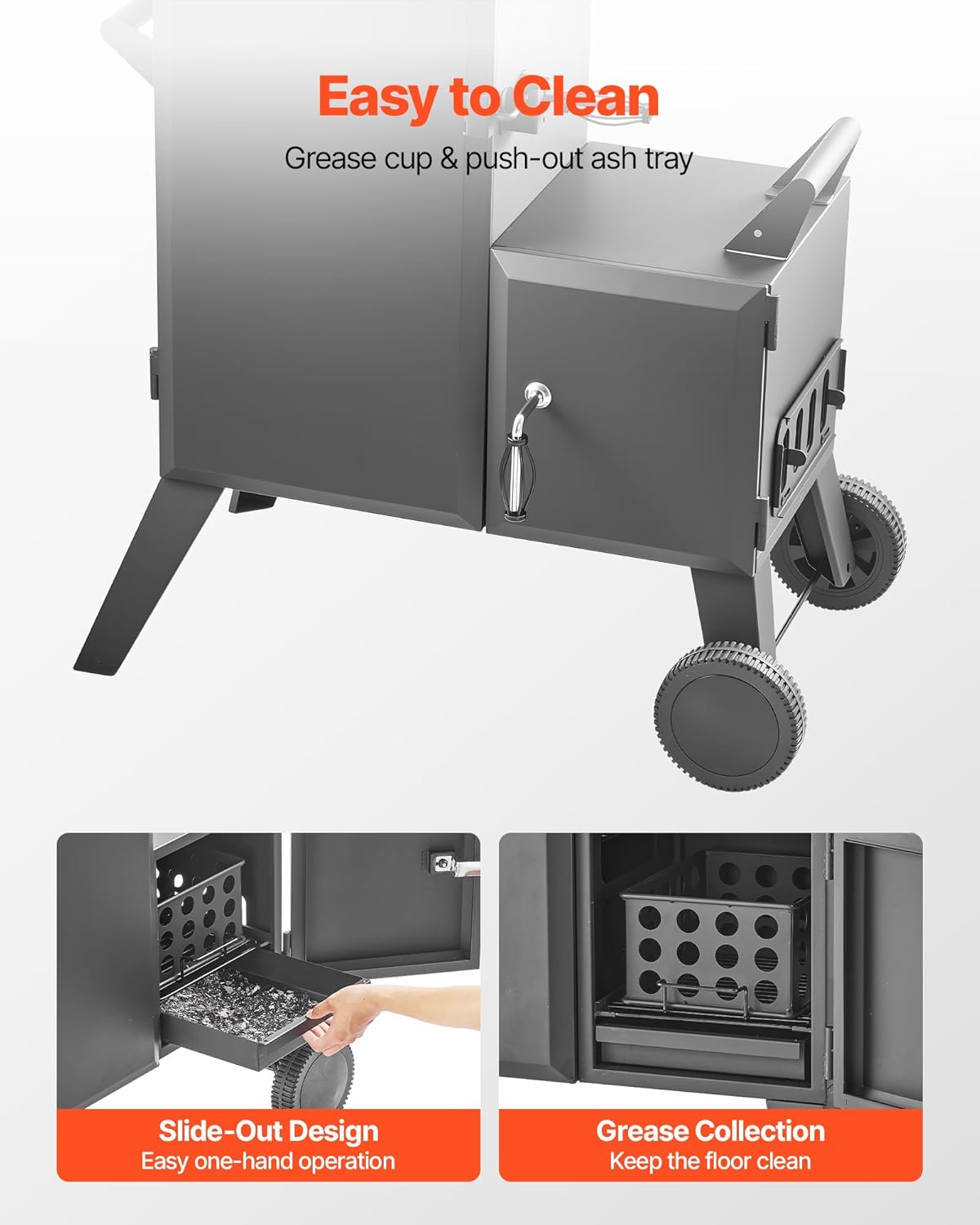 VEVOR Charcoal Offset Smoker, Heavy-Duty Steel BBQ Offset Smoker with Side Firebox, Movable Outdoor Barbecue Smokers with 6 Adjustable Grates, Thermometer & Air Vents for Backyard Patio Party Cooking