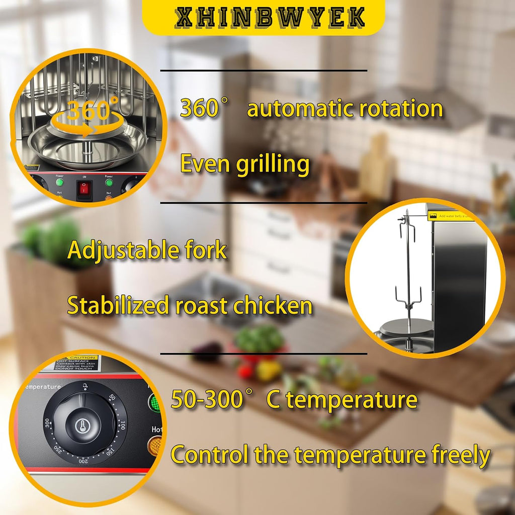 Shawarma Grill Machine Oven Rotisserie Kebab Turkey Machine, Automatic Rotation, 2 Electric Control Mashawarma Grill Machine Up to 570°F,Vertical Skewers, Stainless Steel, 110V 2.4kw