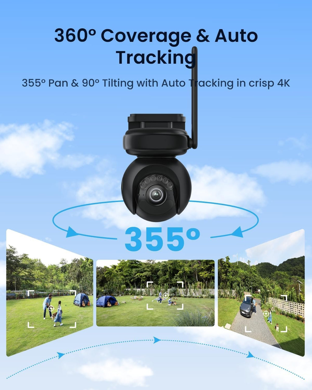 REOLINK Altas PT Ultra Black - 4K Solar Security Cameras Wireless Outdoor, 500 Days Battery Life, ColorX Night Vision, 360° Pan Tilt Auto Tracking, Dual-Band Wi-Fi 6 Cameras for Home Security