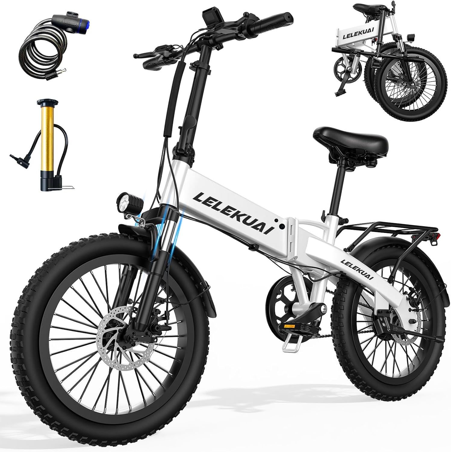 20' Foldable Electric Bike for Adults, Fat Tire Folding Ebike with Aluminum Alloy Frame, 720W Peak Motor, 25MPH, 375Wh Removable Battery, 50 Miles, 5-Level Pedal Assist, Commuter Electric Bicycle