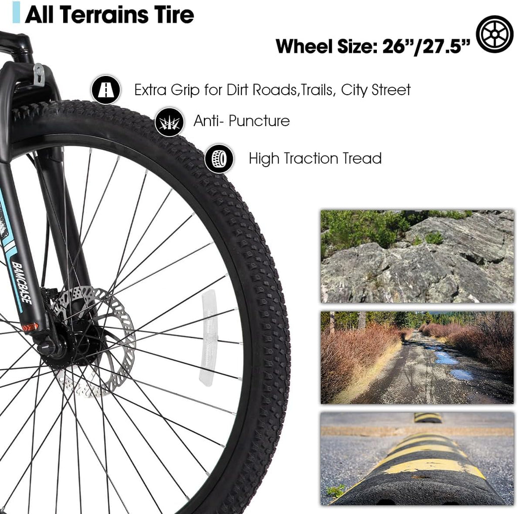 HILAND 26 27.5 Inch Mountain Bike, Mens and Womens Aluminum Frame MTB with 21 Speeds, Dis Brake, Hardtail Bicycle for Adults