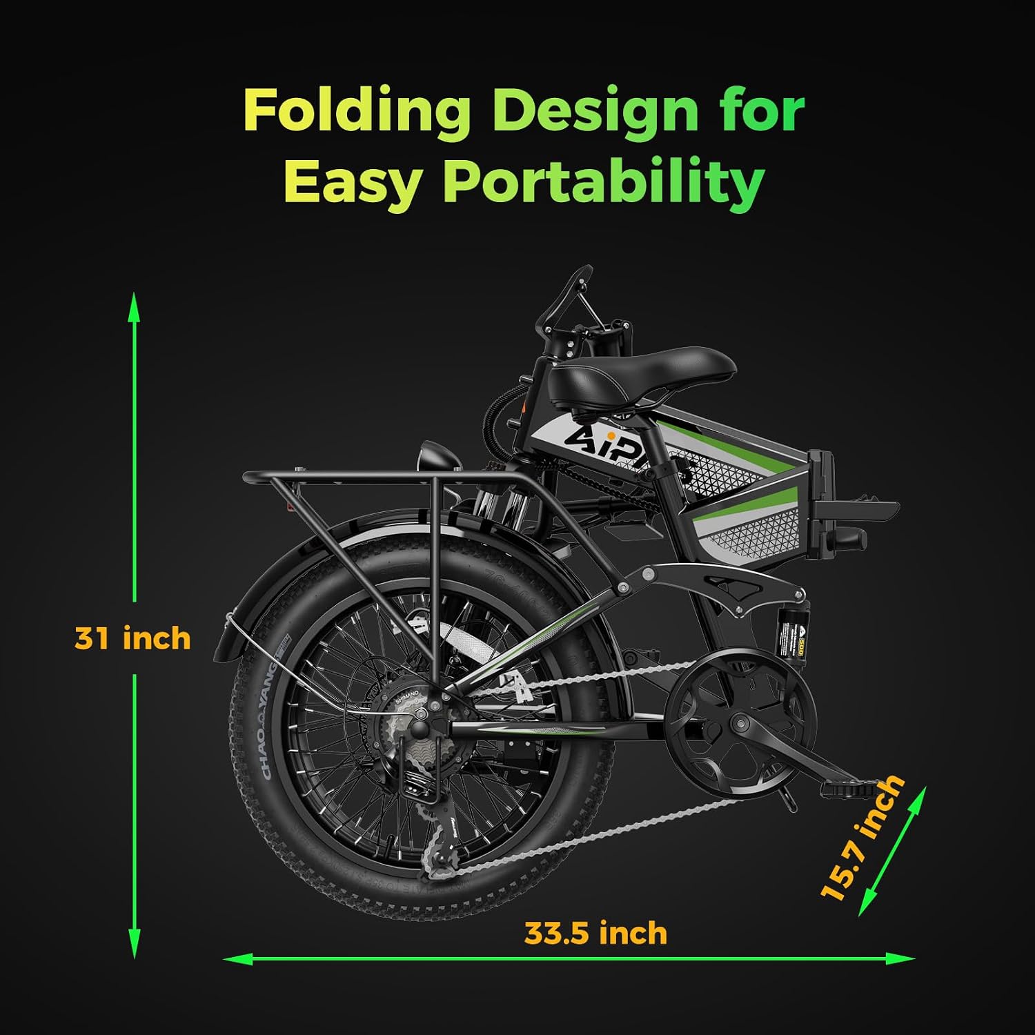 Aipas F3 Electric Bike for Adults with 1500W Motor Peak, 48V 12.8Ah Removable Battery Max 62 Miles 28MPH,20' x 3.0 Fat Tire Folding Electric Bike with 7-Speed and Full Suspension.