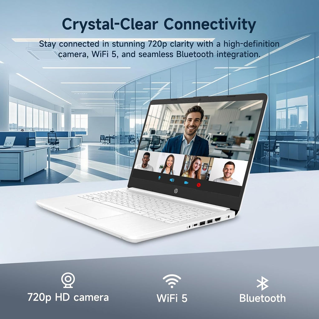 HP 14' Ultral Light Laptop for Students and Business, Intel Quad-Core, 8GB RAM, 192GB Storage(64GB eMMC+128GB Ghost Manta SD Card), 1 Year Office 365, USB C, Win 11 S