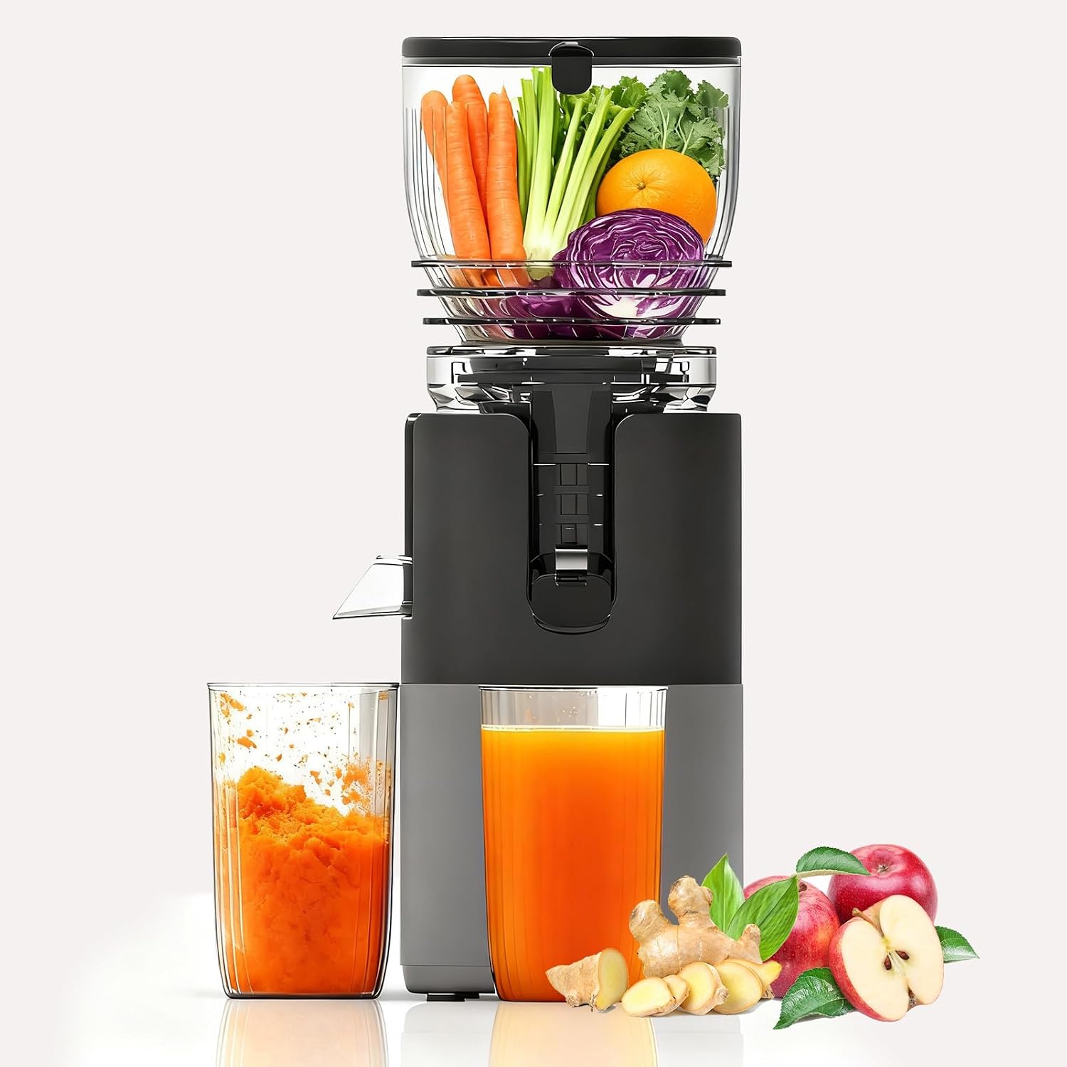 Mokero Cold Press Juicer, 6' Large Feed Chute(57oz Capacity), Slow Masticating Juicer Machines for Whole Fruit and Vegetable, 300W Juice Extractor Machine, Easy to Clean & High Juice Yield
