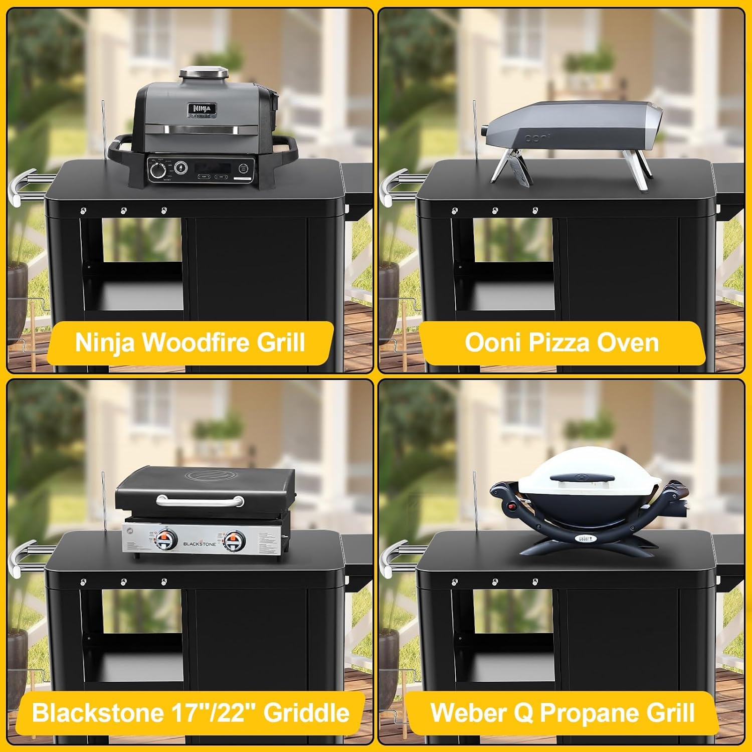 Outdoor Grill Table Cart 57'x24'x35', Outdoor Kitchen Island with Storage & Large Tabletop for Blackstone Griddle, Ooni Pizza Oven, Ninja Woodfire Grill, BBQ Station, Dining Cart, Rolling BBQ Table