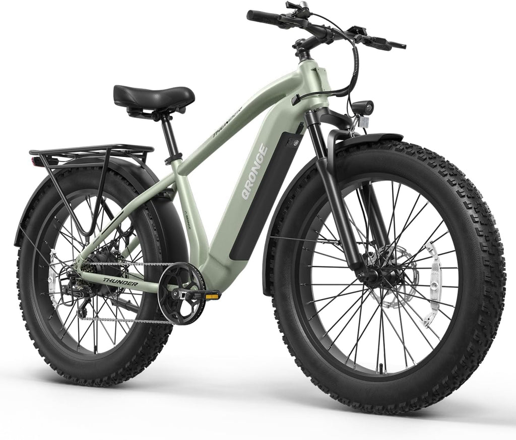 QRONGE Electric Bike for Adults 1800W Peak, 26' Fat Tire Ebike, Adult Electric Bicycles, 28MPH(PAS Mode) Electric Mountain E Bike, Up to 70 Miles, 7 Speed, Fenders, Rear Rack