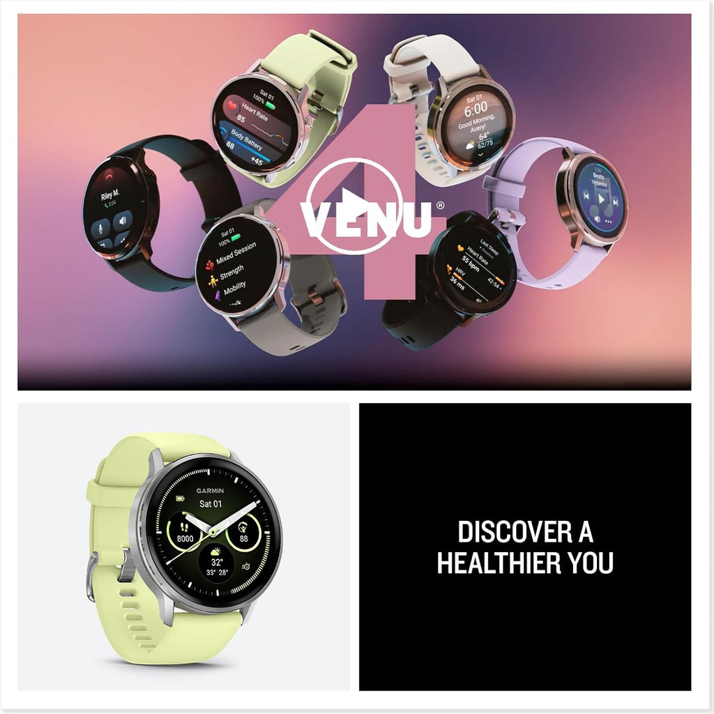 Garmin Venu® 4, 45mm, Advanced Health and Fitness GPS Smartwatch, Bright and Colorful Display, Built-in Flashlight, 12 Days of Battery Life, Silver with Citron Silicone Band