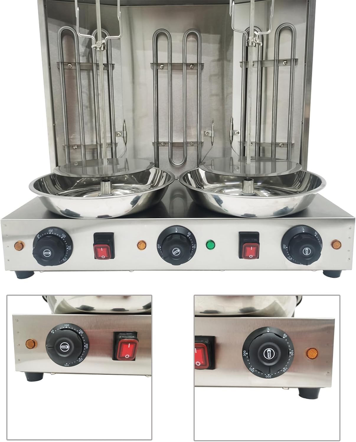 Electric Shawarma Grill Machine with 3 Burners Electric Turkish Barbecue Machine Vertical Rotating Broiler for Commercial and Home Use 110V 3600W
