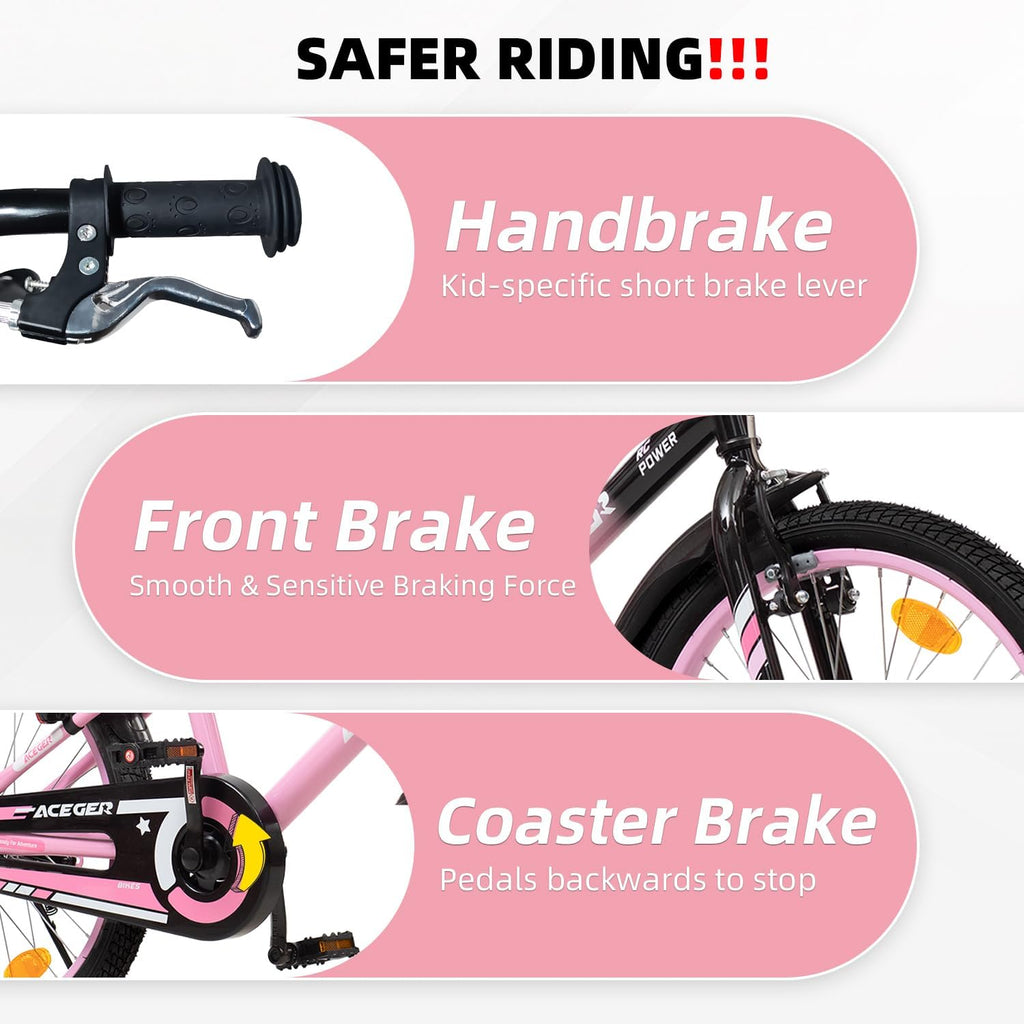 ACEGER Simon Kids Bike for Boys Girls Toddlers, Unisex for Aged 3-13 Years, 12 14 16 18 Inch Children Bicycle with Training Wheels, 20 Inch Bike with Kickstand