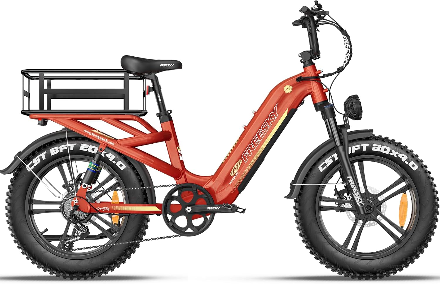 FREESKY 2026 Upgraded Rocky Pro Torque Sensor Electric Bike for Adults, 48V 25Ah Samsung Cells Battery, 105 Miles Range, 33MPH Fat Tire Step-Thru E Bike, 20' Full Suspension Cargo Bicycles, 8-Speeds