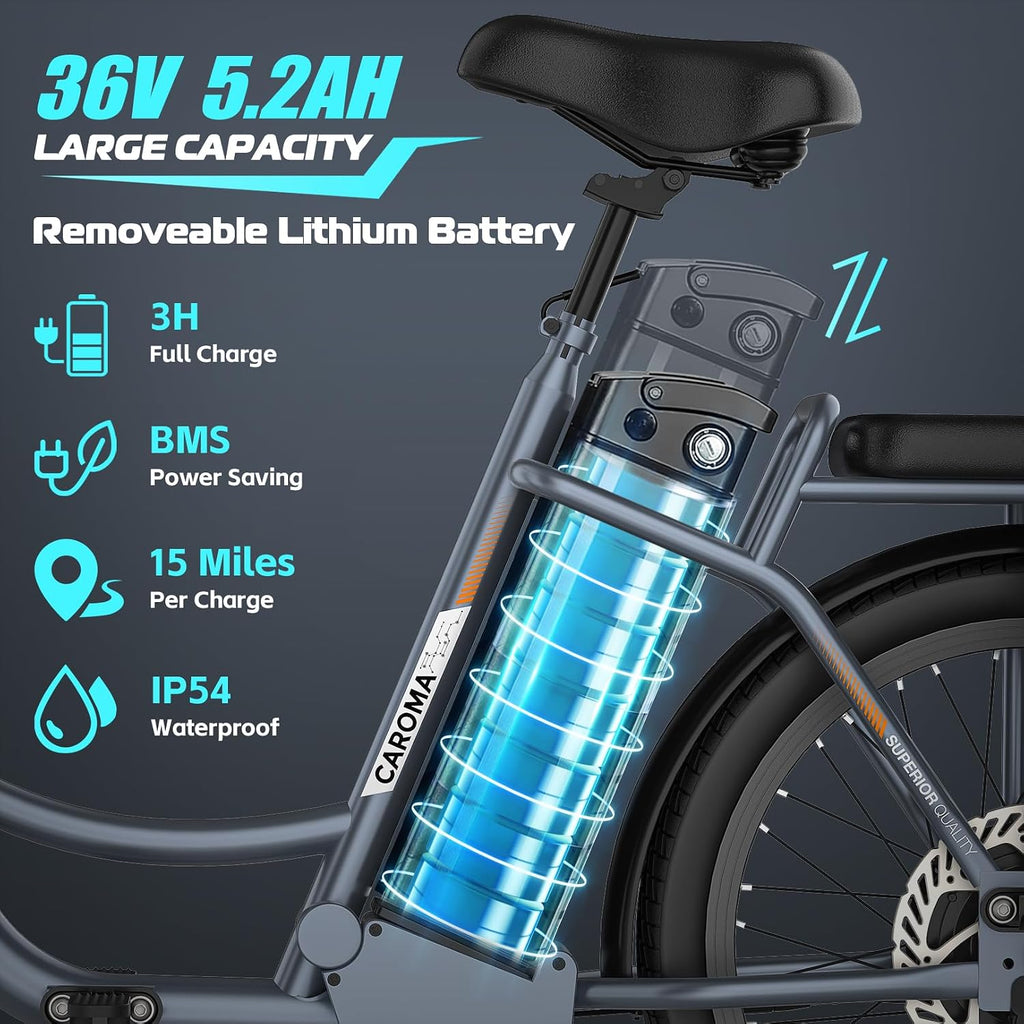 Caroma Peak 500W/800W/1200W Electric Scooter with Seat, 20' Fat Tire Electric Bike with 48V Removable Battery, Up to 30Miles & 20MPH, Adult Scooter for Commuting with Basket&Adjustable Seat