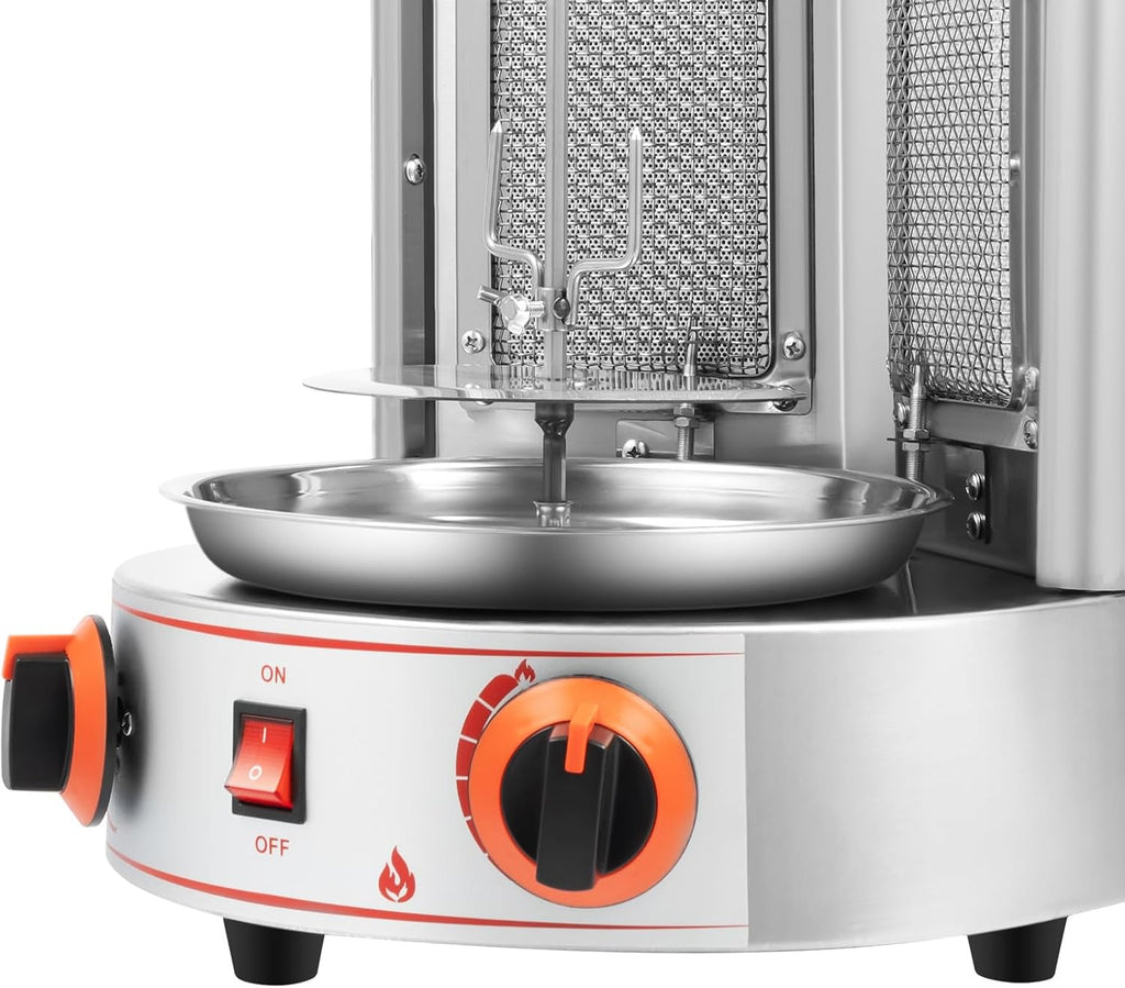 360° Gas Shawarma Grill Machine,110V Stainless Steel Vertical Broiler,3000W Commercial Barbecue Machine,Countertop Rotisserie Grill Machine with Temperature Control for Commercial Home Use