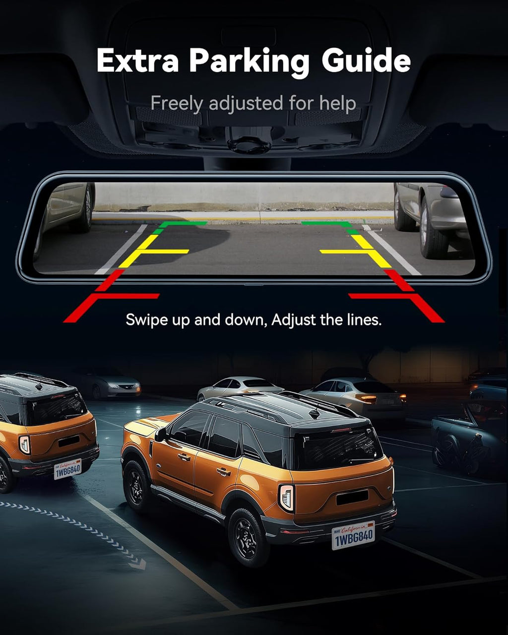 WOLFBOX G840S 12' 4K Mirror Dash Cam Backup Camera, 5.8GHz WiFi Smart Rearview Mirror for Cars & Trucks, Front and Rear View Dual Cameras, Night Vision, Parking Assistance, Included 32GB Card & GPS