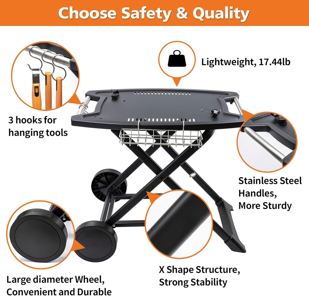 Portable Cart for Weber Q1200, Q1000, Q2200, Q2000, Q2400, Folding Cart for Outdoor BBQ，Portable Stand for Weber Q Series Gas Grills and Ninja Woodfire OG700 Series