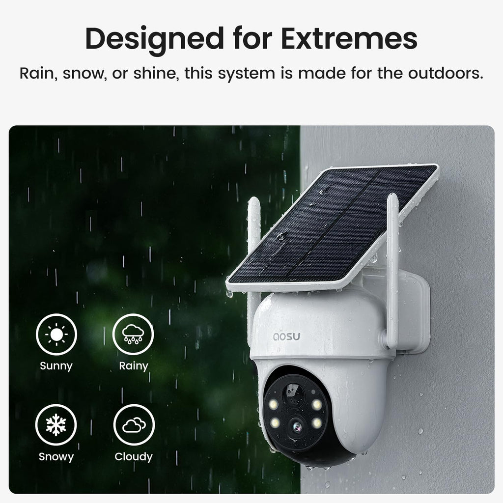 aosu Security Cameras Outdoor Wireless, 2 Cam-Kit, No Subscription Required, Solar-Powered, Home Security Cameras System with 360° Pan & Tilt, Auto Tracking, 2K Color Night Vision, Easy Setup