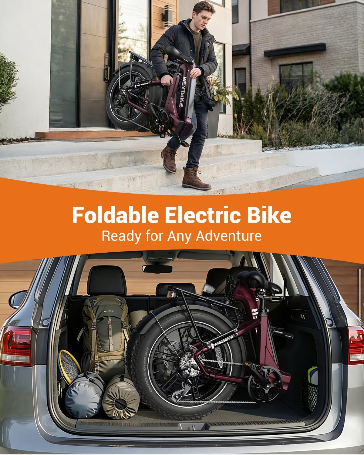 Heybike Ranger 20'x4.0' Fat Tire Folding Electric Bike for Adults, 1200W/1800W Peak Motor, 28/32MPH, up to 55/90 Miles Range, UL2849 Certified Removable Battery for Commute Beach Mountain Snow E Bike