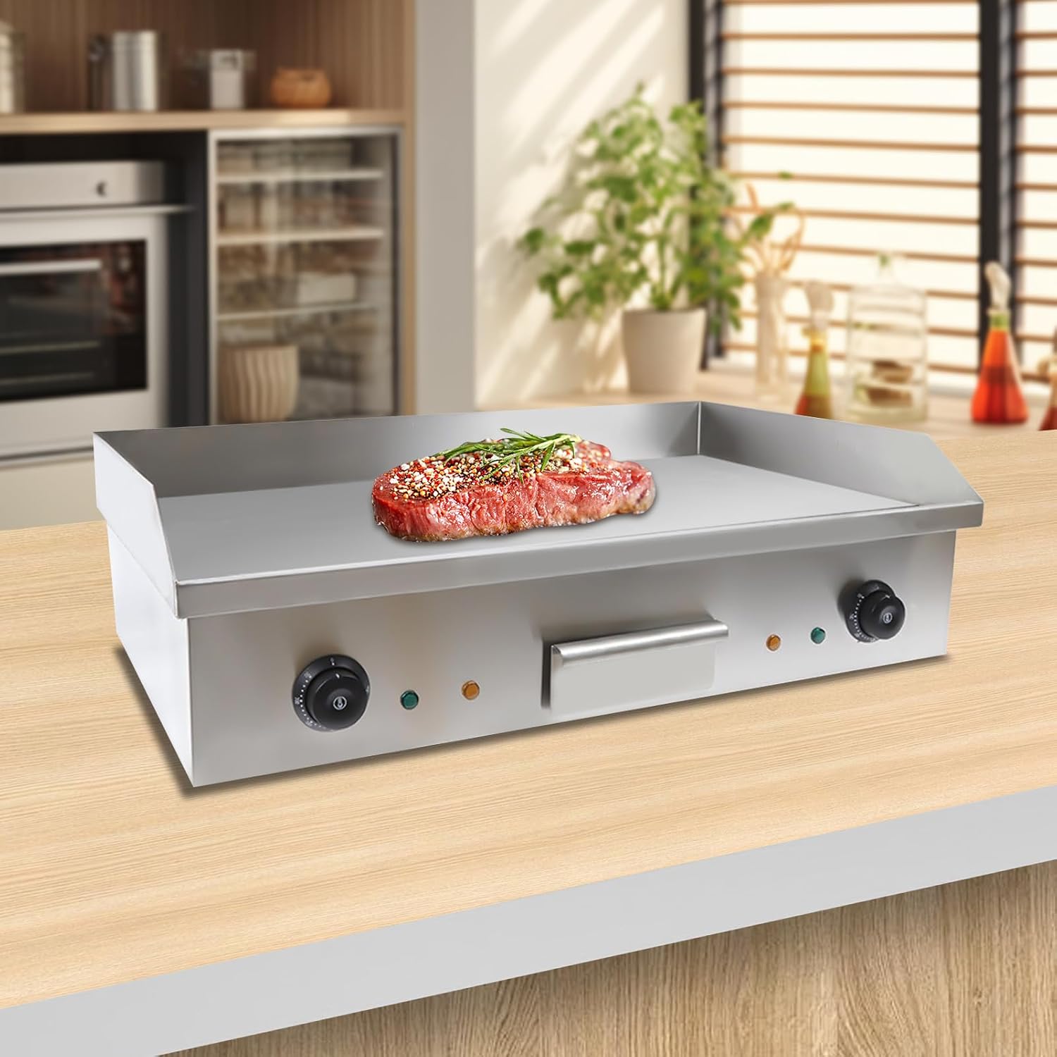 29'Commercial Electric Griddle Electric Countertop Griddle 3000W Restaurant Grill BBQ Flat Top 430 Stainless Steel Long Griddle Electric Nonstick Adjustable Thermostatic Control for Kitchen 110V