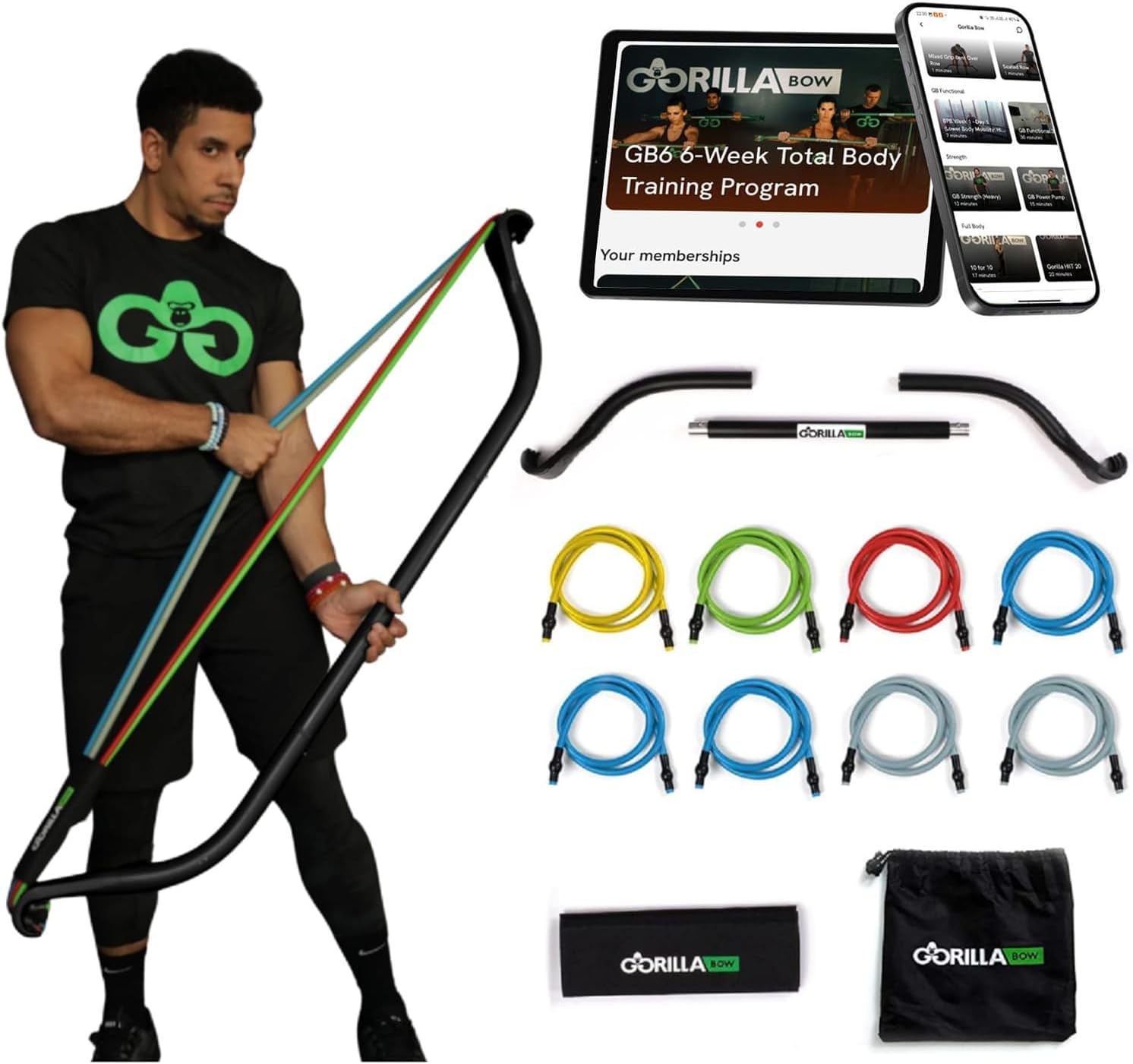 Gorilla Bow Travel All-in-ONE Strength Training Equipment, Portable Home Gym System, 100 Plus Quality Workouts for Travel, Home Gym & Outdoor Includes Workout Guide and Videos