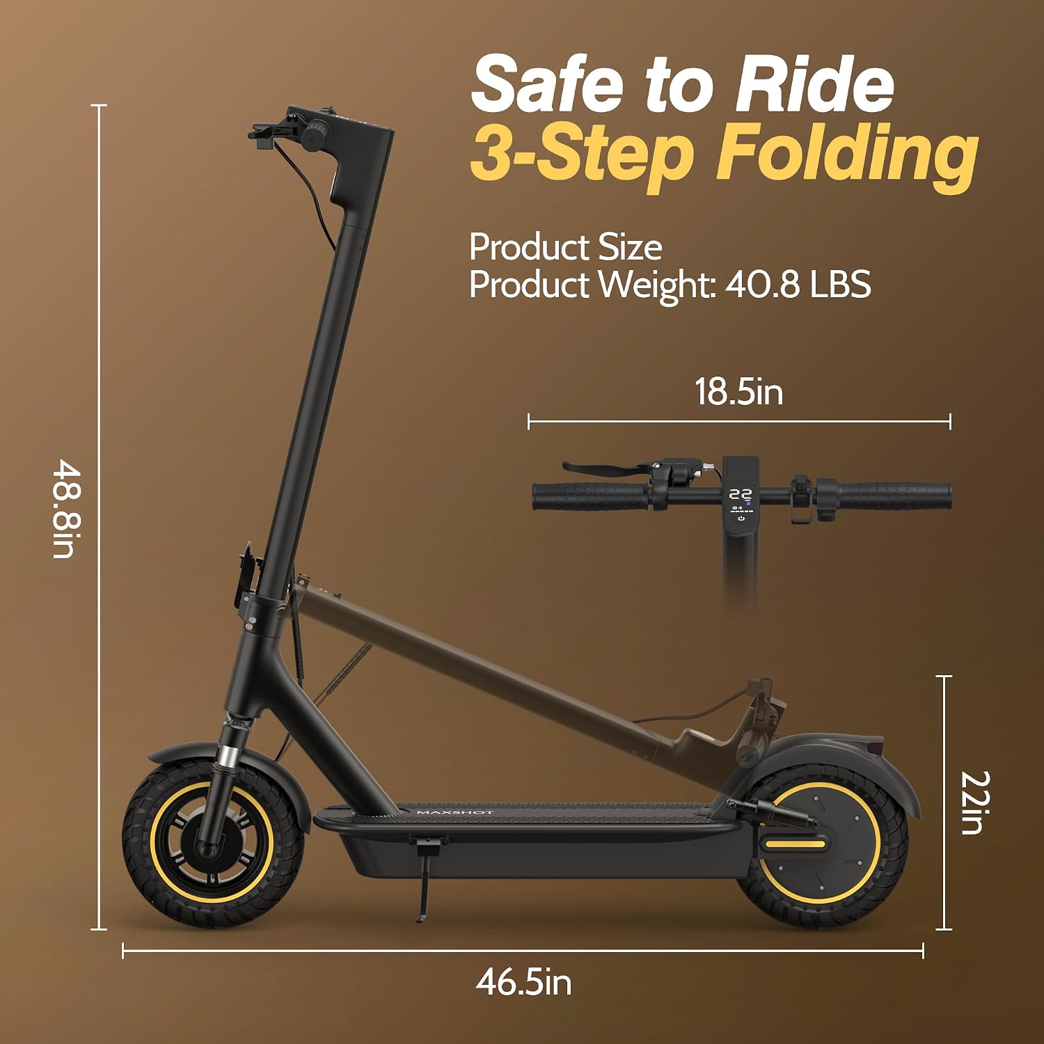 MAXSHOT Electric Scooter for Adults, 8.5/10/14' Tires, 19/22Mph, 350W/500W Motor, 21-28 Miles Range, Folding E-Scooter with Dual Suspension,APP Contro