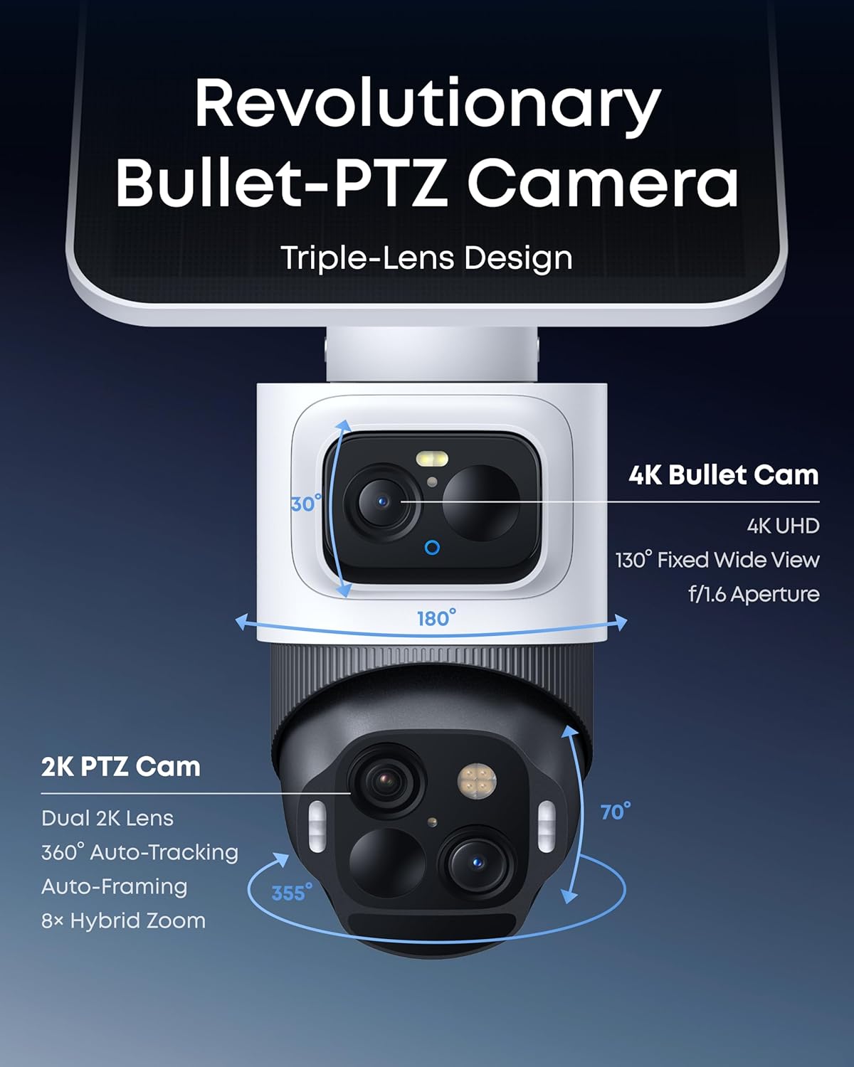 eufy Security eufyCam S4 4-Cam Kit,4K Solar Camera Wireless Outdoor, 3-Lens Bullet-PTZ Cam, 360° View, Cross-Cam Track, AI Recognition, 8x Zoom, Color Night Vision, 0 Monthly Fee,Expandable up to 16TB