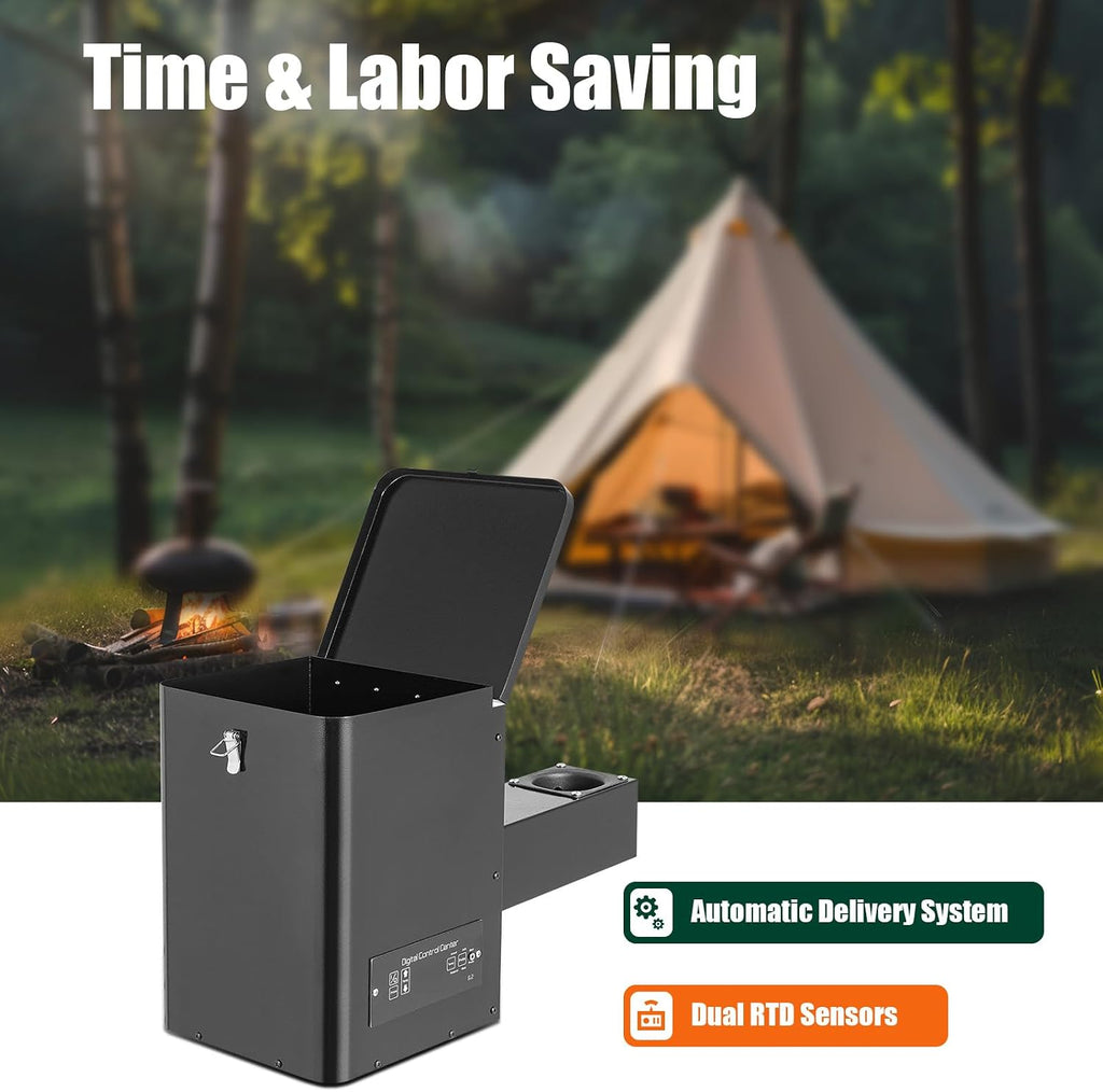 Pellet BBQ Smoker Hopper Assembly Kit, 250W 110V Electric Wood Pellet Smoker Grill Part Pellet Smoker Conversion Kit with Digital Temperature Controller for BBQ Smoke Bake Roast Braise Grill