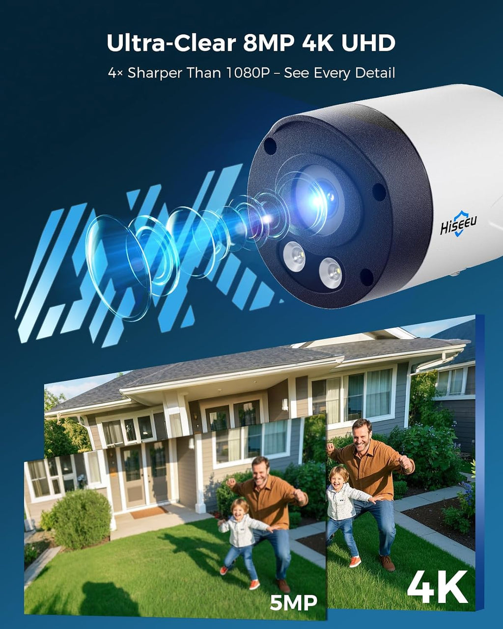 Hiseeu 8MP Outdoor Wireless Security Camera System, 10' Touch Screen NVR, 5G/2.4G WiFi-Pro 4K Cameras Kits, Full-Color Night Vision, Motion Detection, Two-Way Audio, IP66 Waterproof, 1TB HDD, No Fees