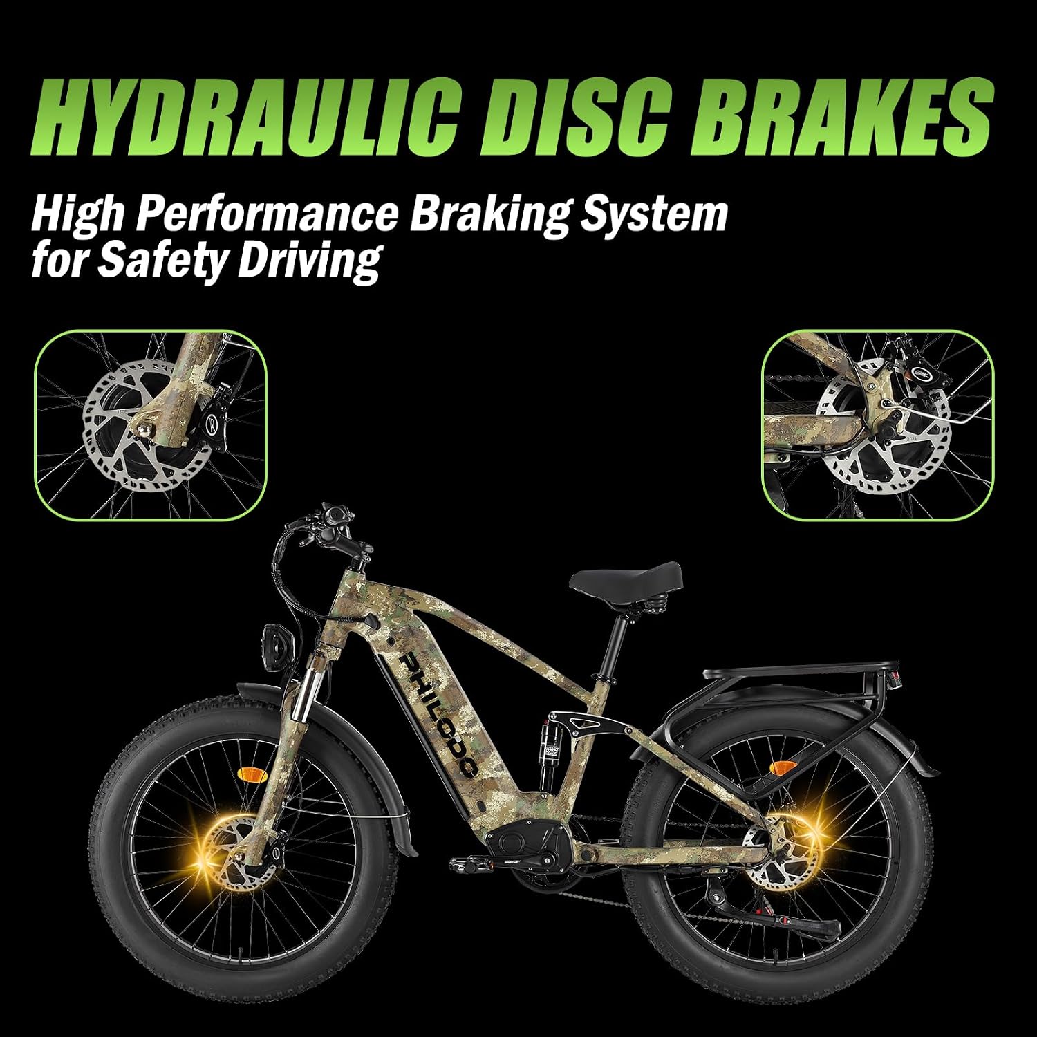 5000w Dual Motor Electric Bicycles, 60V Battery E-Bike with 45 MiIe P-Hour Electric Bike for Adults, 26 Fat Tire Hunting Ebike for All Terrain, Full Suspension Electric Ebike