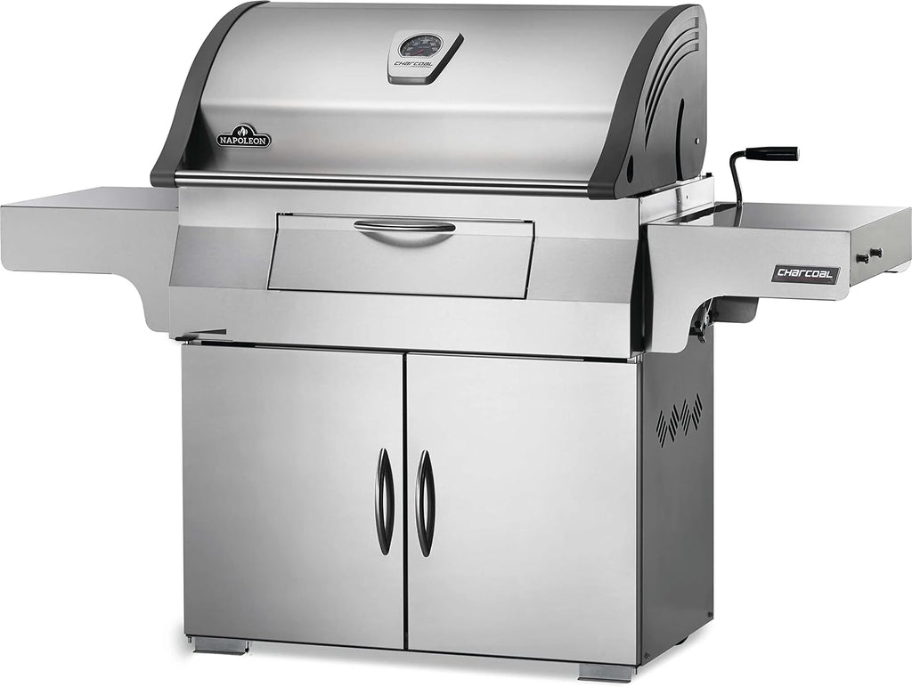 Napoleon Stainless Steel PRO 605 Charcoal Professional BBQ Grill - PRO605CSS - Professional Style Charcoal Barbecue Grill, Full Size Cart Model Charcoal BBQ, Smoker Charcoal BBQ