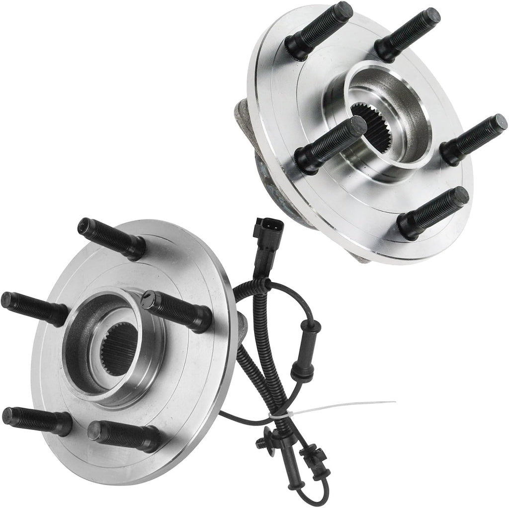 TRQ Front Left and Right Wheel Bearing and Hub Assembly Set 2 Piece Compatible with 2006-2008 Dodge Ram 1500 Truck Driver Side Speed Sensor Rear Wheel ABS Brakes 5 Lug Wheels