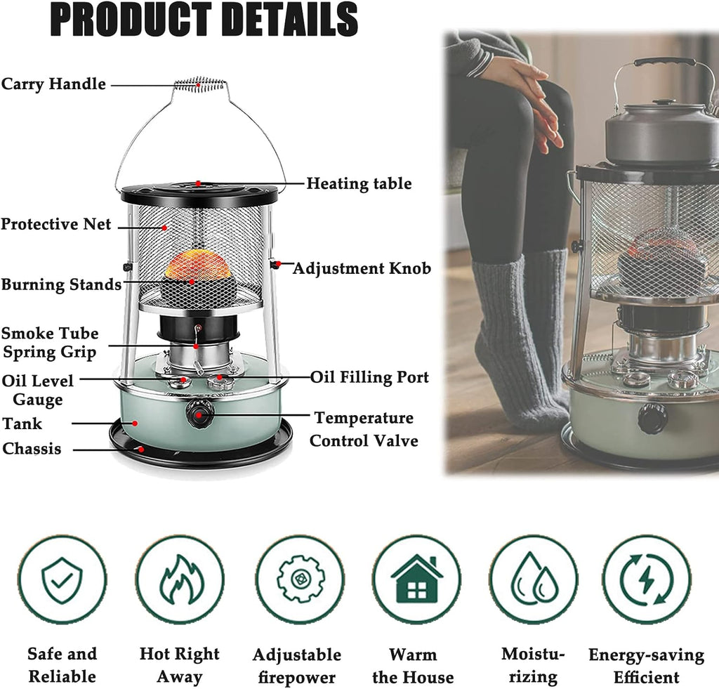 Kerosene Heater Indoor/Outdoor with BBQ Grill, 10000 BTU Portable Non Electric Heater, Camping Kerosene Stove for Heating, Cooking, Camping (Liftable)