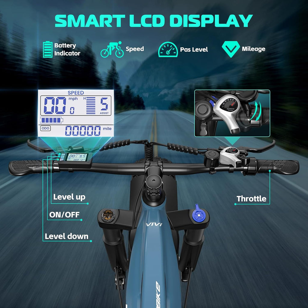 Vivi ACE01 Electric Bike for Adults,26' x 4.0 Fat Tire Ebike,750W Peak Motor Torque Sensor Electric Mountain Bike,20MPH Electric Bicycle with 48V 15AH Battery,Hydraulic Brake,SGS Certified to UL2849