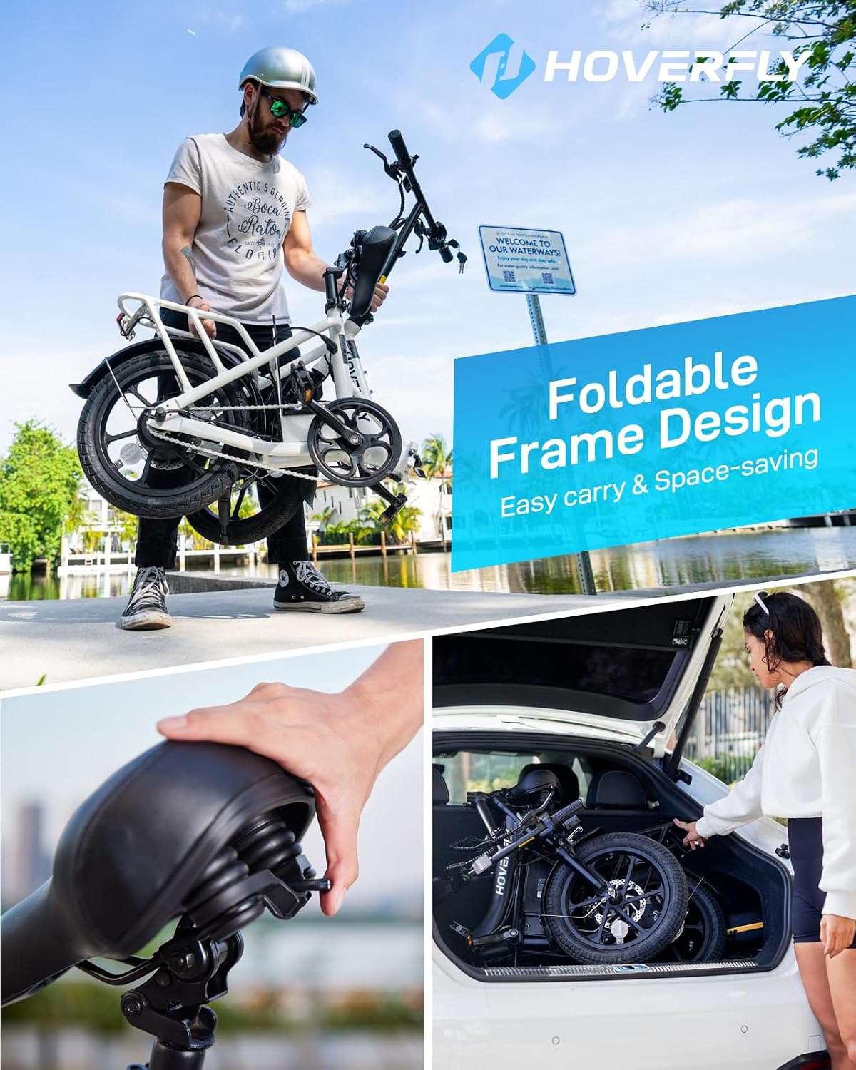 HOVERFLY H3 16' Electric Bike, Max 28Miles Range(Pedal-Assist) Folding E-Bike with Removable Battery, Front Suspension and Commuter Electric Bicycle Adults