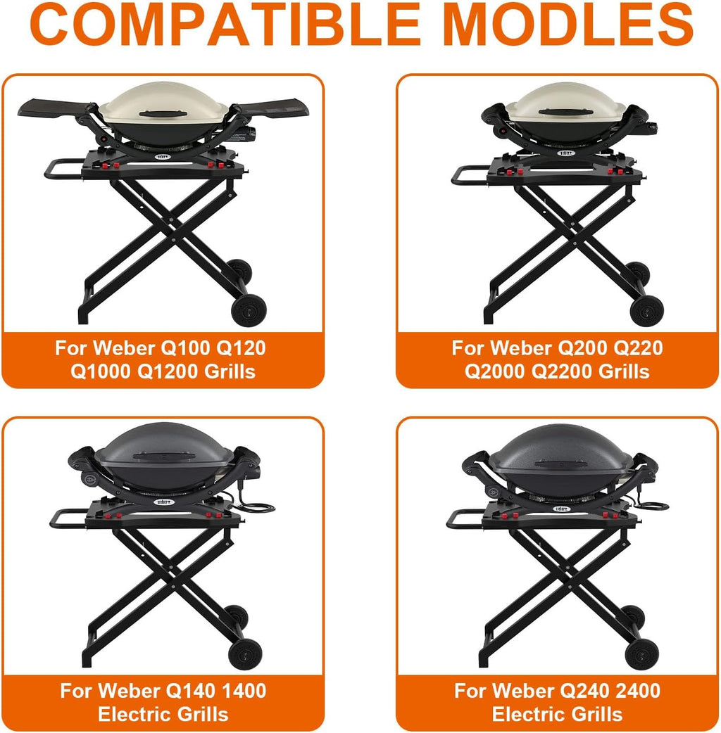 Portable Grill Cart for Weber Q100 Q1000 Q120 Q1200 Q200 Q2000 Q2200 Series Grills, BBQ Folding Grill Stand for Q1400 Q2400 Electric Grills, Grill Table Replace for Weber Q Portable Cart