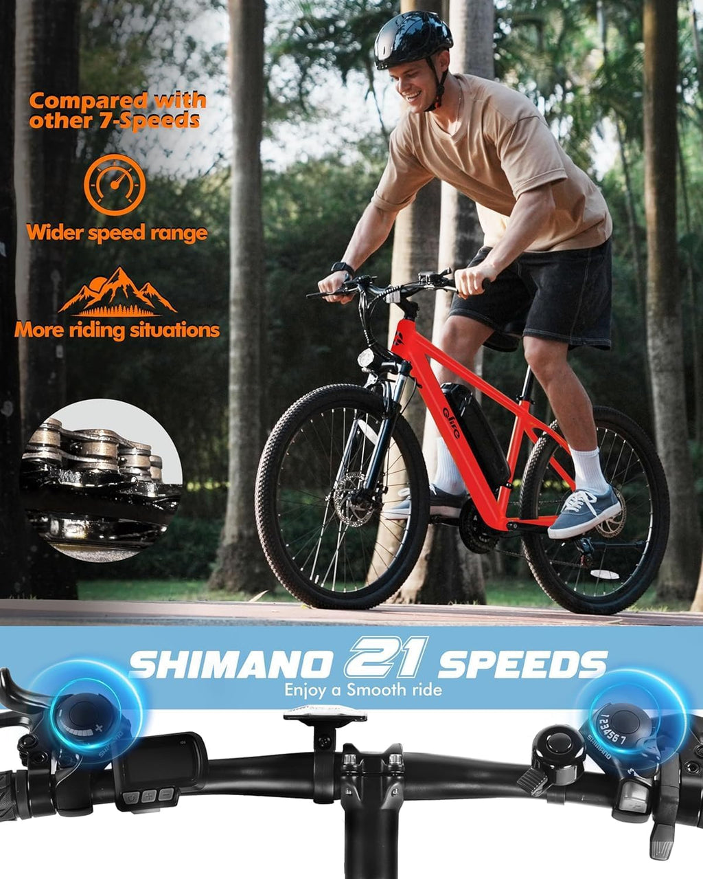 Qlife Racer Electric Bike for Adults - 21-Speed Mountain Lightweight Ebike with Peak 1000W/750W 25MPH/22MPH Brushless Motor, 375Wh Removable Battery, 26X2.1 Tire Step Over E-MTB, Up to 40 Miles