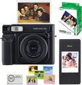 FUJIFILM INSTAX Wide 400 Instant Camera | Jet Black Bundled with INSTAX Wide Instant Film | 20 Exposures + Wide Album & Colored Frames + Cleaning Cloth (4 Items)