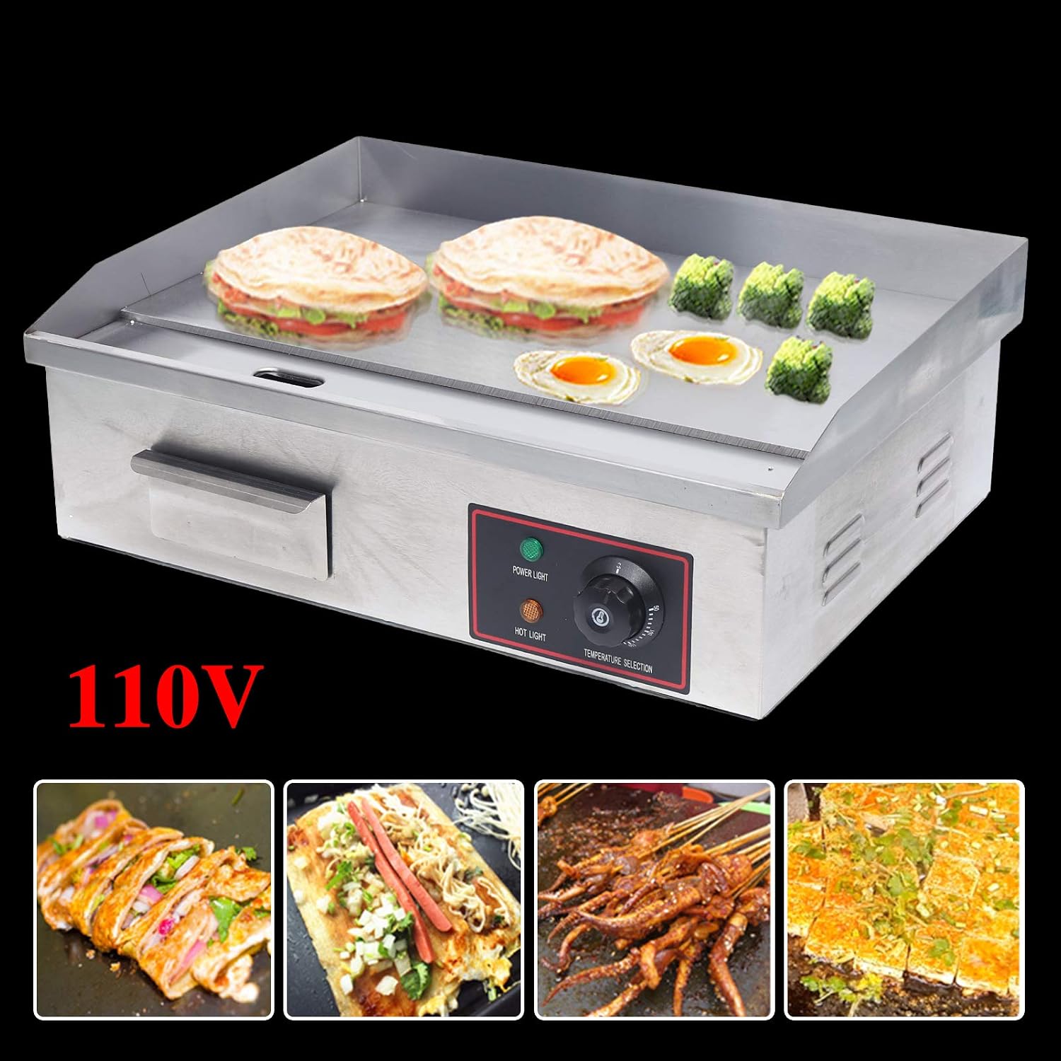 22'Commercial Electric Griddle Electric Countertop Griddle 1600W Restaurant Grill BBQ Flat Top Stainless Steel Long Griddle Electric Nonstick Adjustable Thermostatic Control for Kitchen 110V