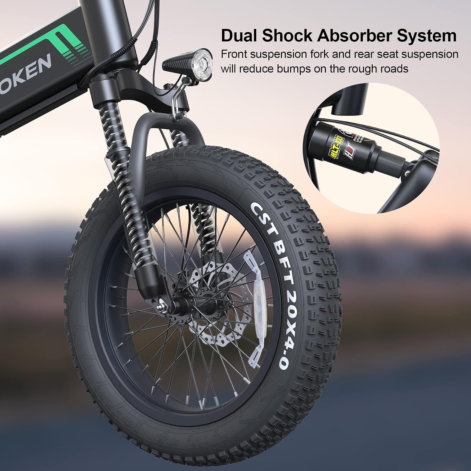Wooken Electric Bike, 20''X4.0 Fat Tire Electric Bike for Adults, Peak 1000W Foldable Electric Bike with 48V 10Ah Battery,Professional 7 Speed,Shock Absorber, 20MPH Ebike for Mountain Beach Snow