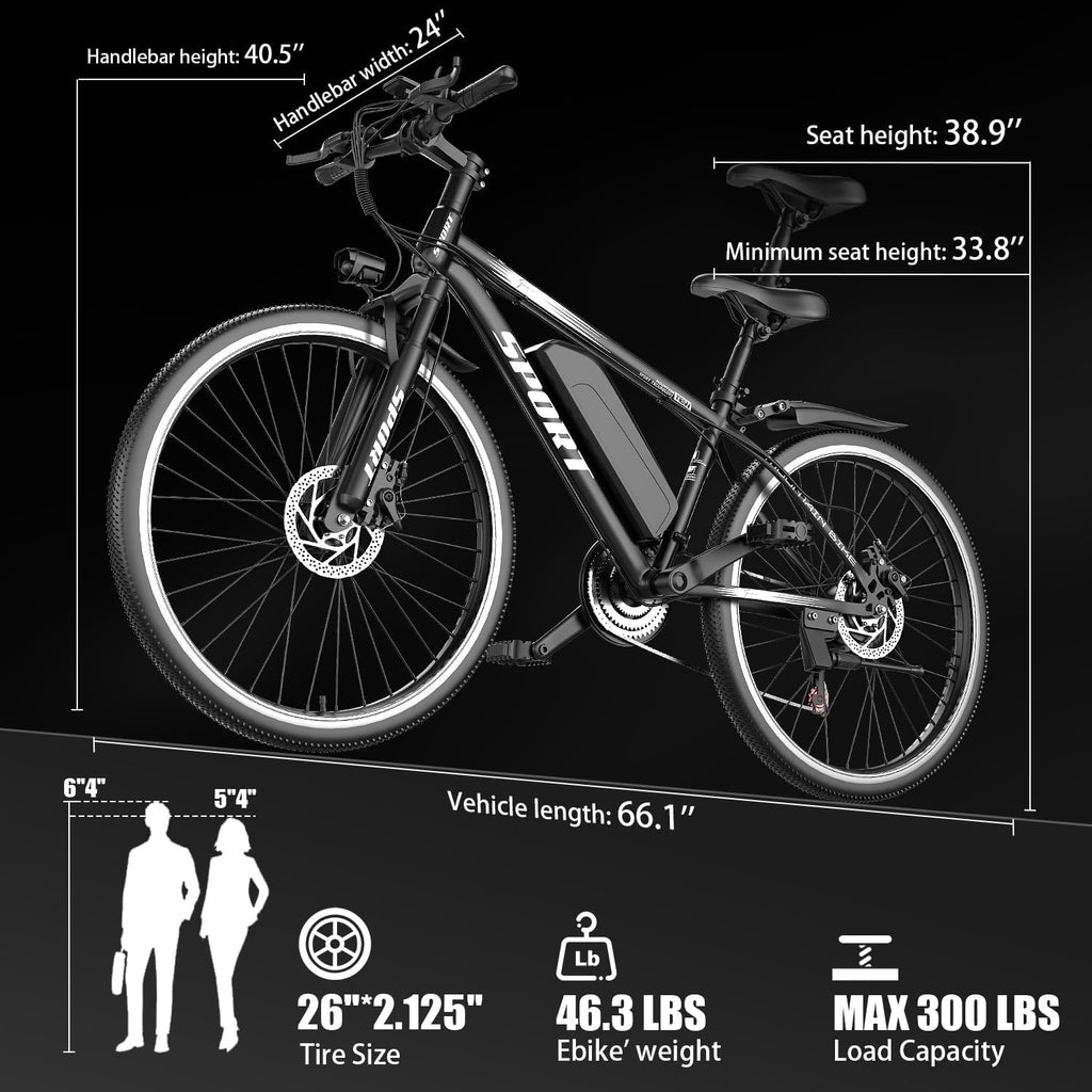 Electric Bike for Adults, 26'' 1500W Peak Ebike, Up to 65 Miles 28MPH Electric Mountain Bike with 48V 10Ah Removable Battery, Adjustable Seat,Cruise Control, Full Suspension,7-Speed UL Certified
