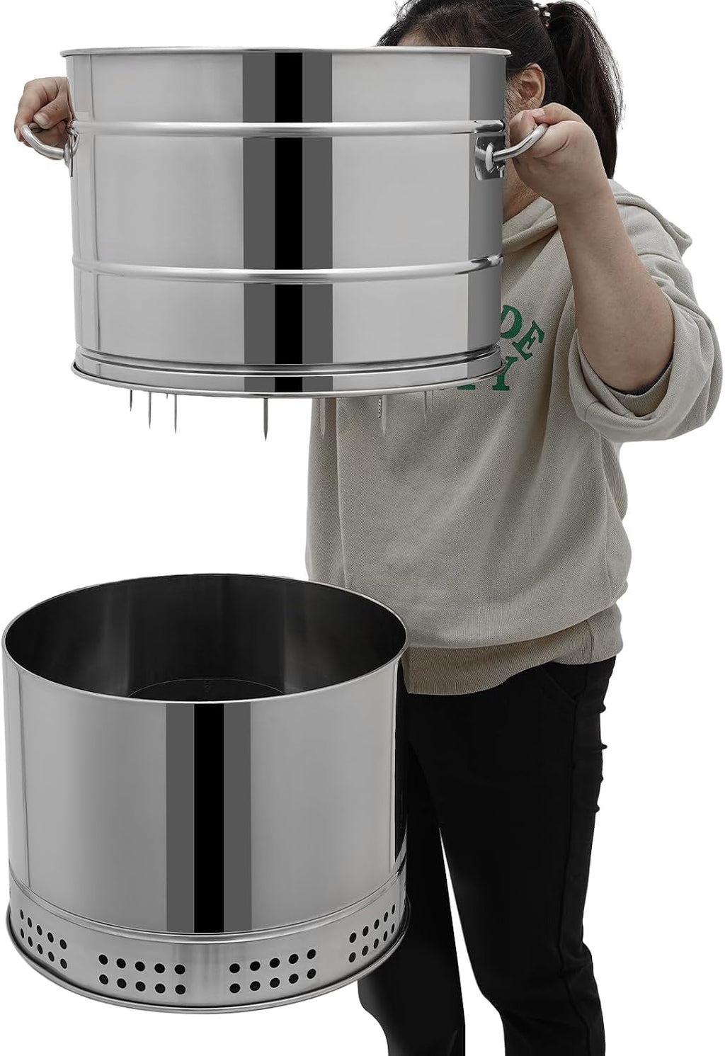 Portable Charcoal Grills, Stainless Steel 50 Skewer BBQ Drumstick Holder, 16' x 26' Cylinder, Freestanding Outdoor Barbecue Smoker, Oil Separation Design, for Camping, Parties, Patio