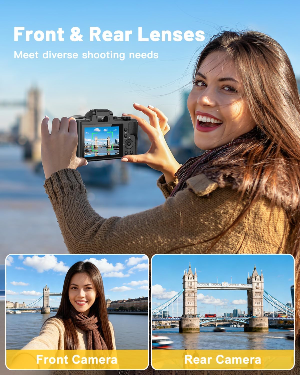 8K Digital Cameras for Photography, 88MP WiFi Vlogging Camera for YouTube Autofocus with 3.2' Touch Screen,Dual Camera,Flash,16X Digital Zoom Travel Cameras Anti Shake with 64GB Card,2 Batteries