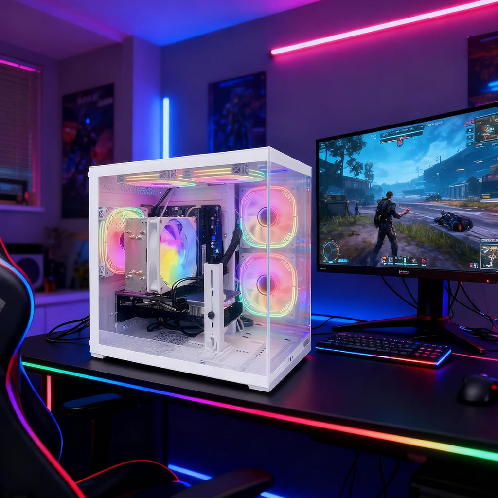 suevery Prebuilt Gaming PC |16G RAM | AMD Ryzen5 6Cores 3.6G Up to 4.1G | 512G SSD | RX560 4G | Wi-Fi 6 White Desktop Computer Gamer Home