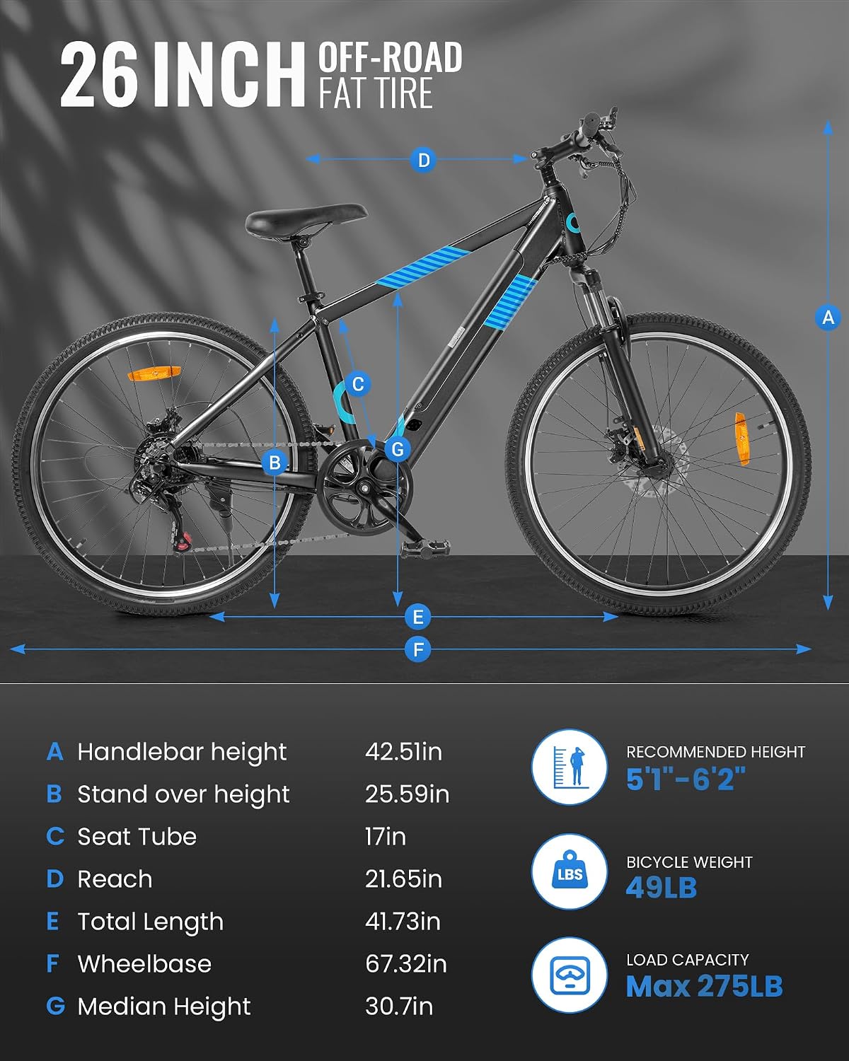 MULTIJOY Electric Bike for Adults,36V Built-in Invisible Removable Battery,350W Brushless Motor(Peak 450W) Electric Mountain Bike,26' Tires&Front Fork Suspension,UL Certified 7-Speed