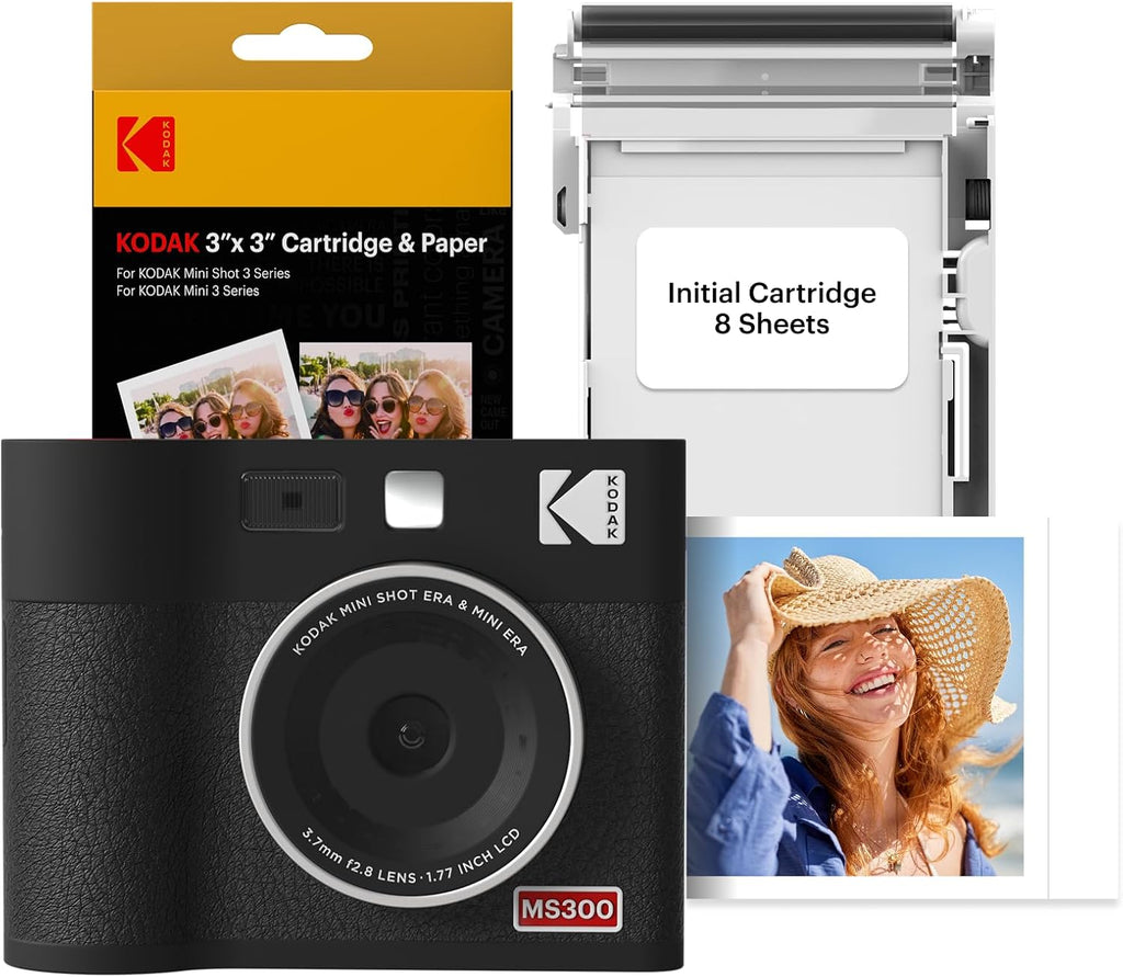 KODAK Mini Shot 3 ERA 4PASS 2-in-1 Instant Camera and Photo Printer (Black, Camera + Initial 8 Sheets + 60 Sheets)