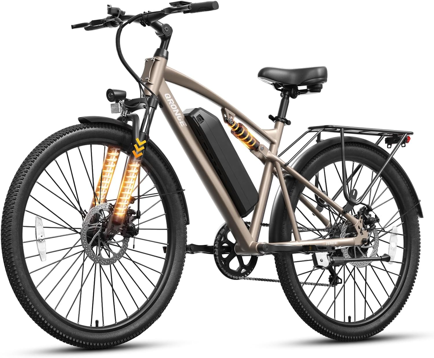 QRONGE Electric Bike for Adults, Full Suspension Ebike, 1000W Peak Motor 486Wh Battery, 28MPH(PAS Mode) Mountain Electric Bicycles, 7 Speed, 26'' Tire, Up to 70 Miles, Zephyr