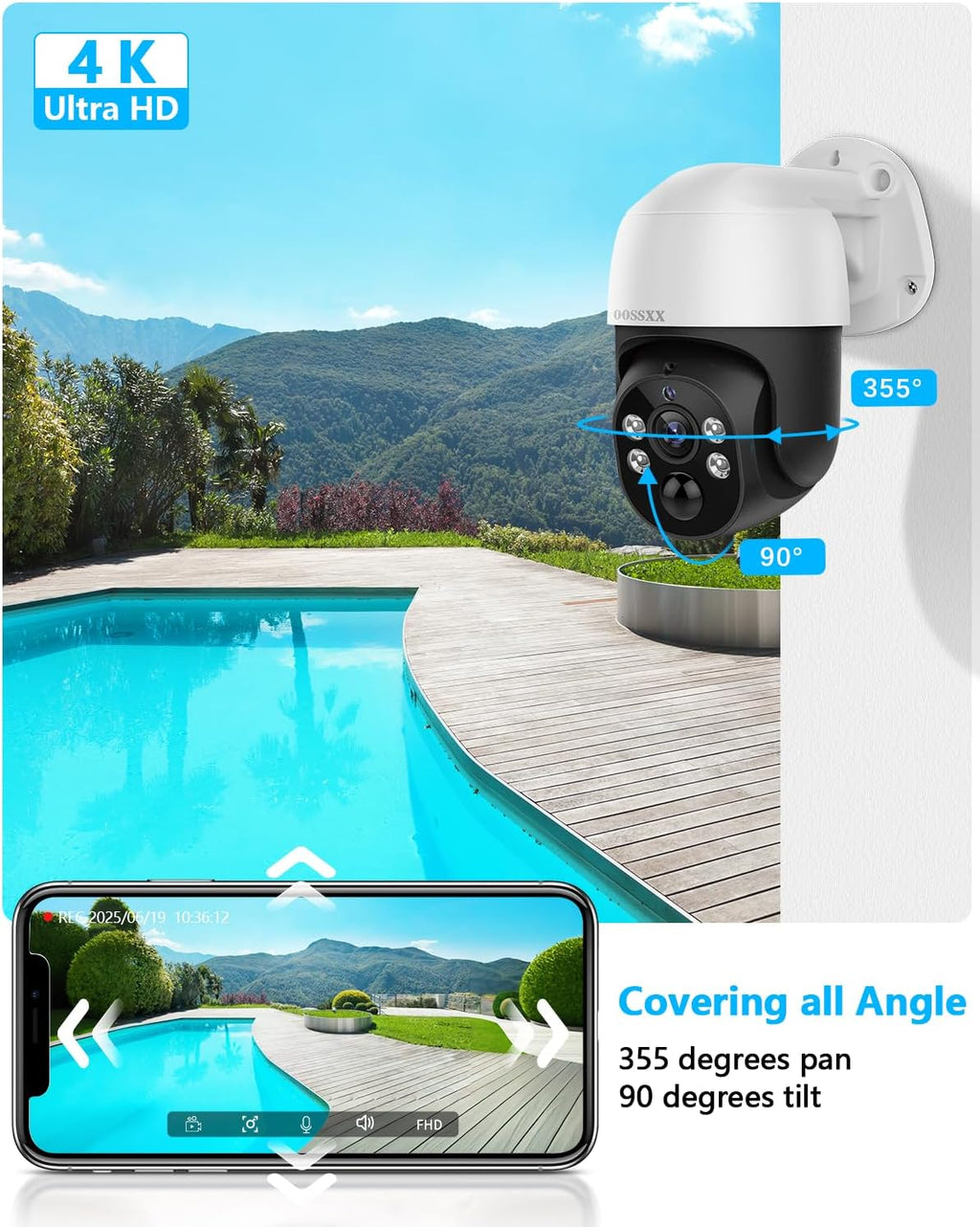 OOSSXX (2026 Upgrade) Auto-Tracking 4K 2-Way Audio PTZ PoE Outdoor Wired Security Cameras System Home Wired Cameras Video Surveillance
