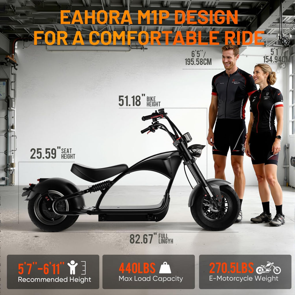eAhora M1P Electric Motorcycle for Adults, 2000W Motor 37mph, 40+ Miles Range with 60V 30Ah Battery, Full Suspension, Hydraulic Brakes,Street Legal Electric Motorcycle for Commuting