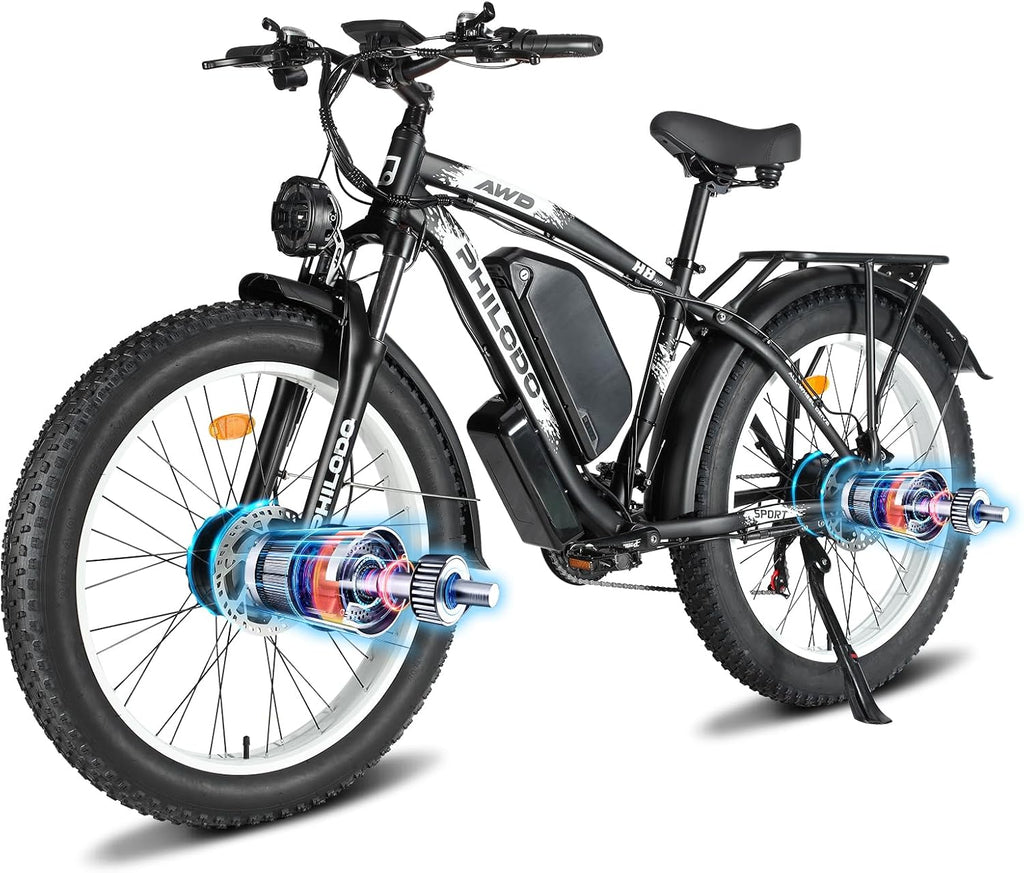 5000w Dual Motor Electric Bicycles, 60V Battery E-Bike with 45 MiIe P-Hour Electric Bike for Adults, 26 Fat Tire Hunting Ebike for All Terrain, Full Suspension Electric Ebike